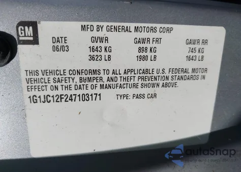 2000 Chevrolet Cavalier z USA, uszkodzony, nr VIN 1G1JC12F247103171